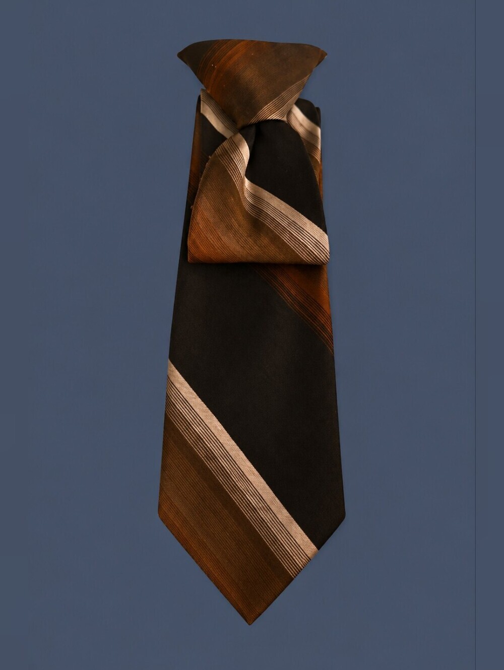 3/$30 DON LOPER 1980s Brown and Orange Striped Ombre Skinny Clip-on Tie